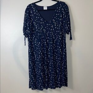 NWT SirenLily Blue & White Midi Dress 2X Plus Size Sheer Puff Sleeves Lined #235
